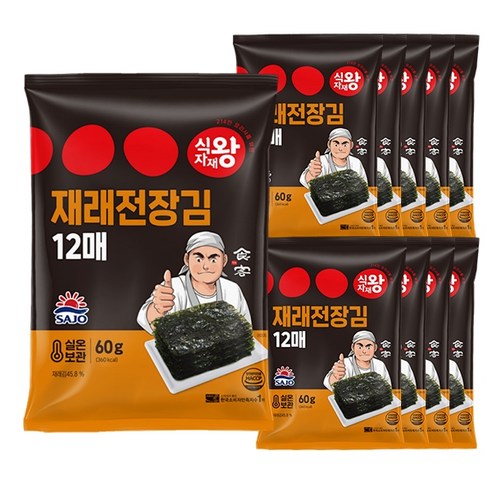 식자재왕 재래 전장 조미김 12p, 10개, 60g
