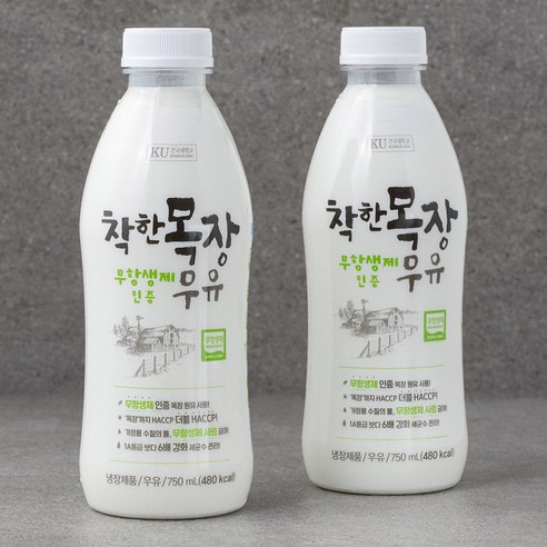 건국유업 무항생제 인증 우유, 750ml x 2개, 착한목장 
유제품/아이스크림