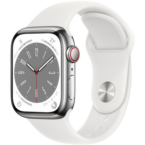Apple 애플워치 8 GPS+Cellular, 41mm, 스테인리스, 실버 / 화이트 스포츠밴드