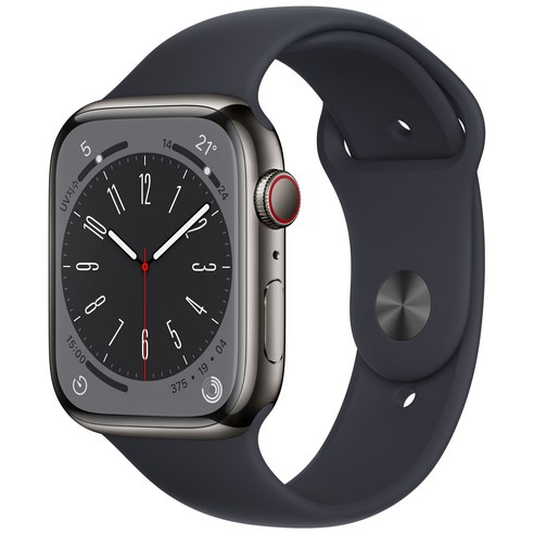 애플워치  Apple 애플워치 8 GPS+Cellular, 45mm, 스테인리스, 그래파이트 / 미드나이트 스포츠 밴드