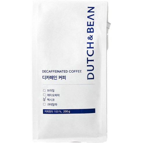 더치앤빈 멕시코 디카페인 커피원두, 홀빈(분쇄안함), 200g, 1개