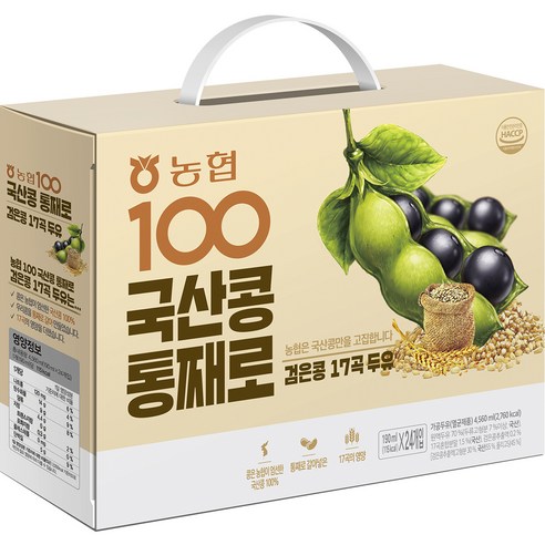 농협 100 국산콩 통째로 검은콩 17곡 두유, 48개, 190ml