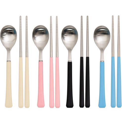 라온누리 아동용 블루밍 컬러 수저세트, IVORY + BLACK + SOFT PINK + SKY BLUE, 숟가락 4p + 젓가락 4쌍, 1세트