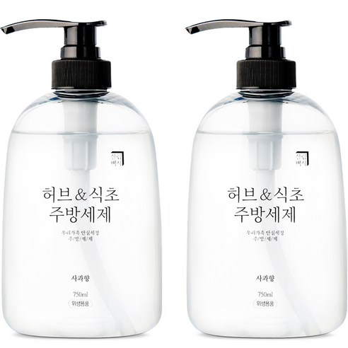 살림백서 허브 앤 식초 주방세제 사과향, 2개, 750ml