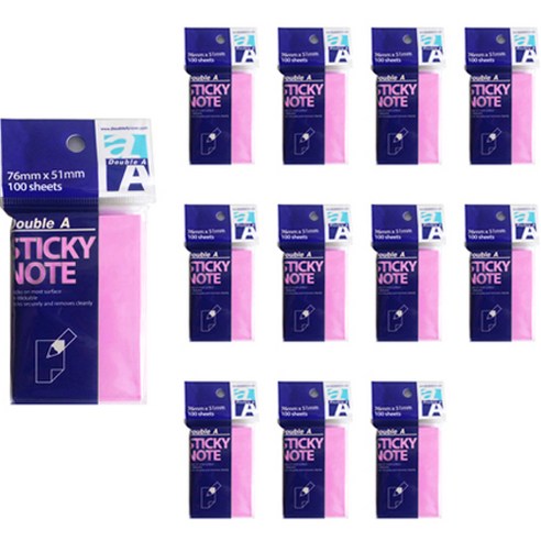 더블에이 스티키 노트 76 x 51 mm, 12개, 네온마젠타