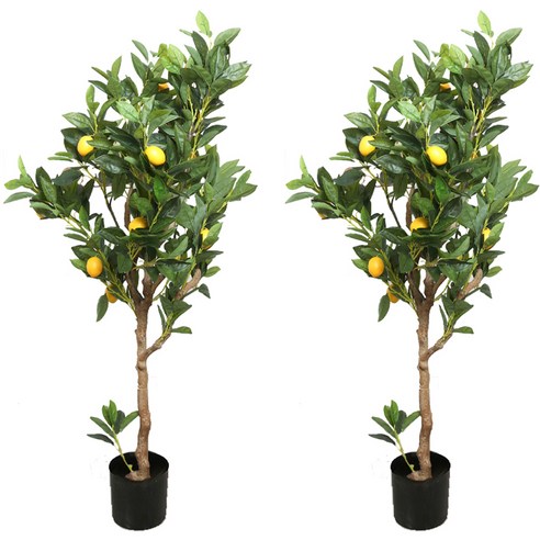 마쉬매리골드 리얼 레몬 프리미엄 열매 조화나무 L 120cm, 그린 + 브라운, 2개