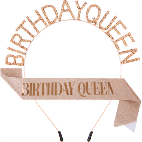 바이핏 파티용품 birthday queen 머리띠 + 어깨끈 세트, 샴페인, 1세트