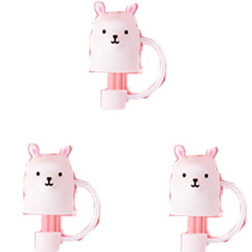 오달라 모아컵 디자인 실리콘 캐릭터 빨대 뚜껑 마개 캡 스토퍼, 3개, 화이트양