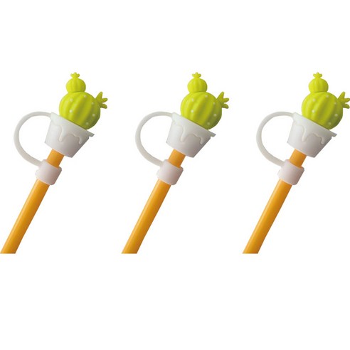 오달라 모아컵 디자인 실리콘 캐릭터 빨대 뚜껑 마개 캡 스토퍼, 3개, 원형 라임 라임선인장