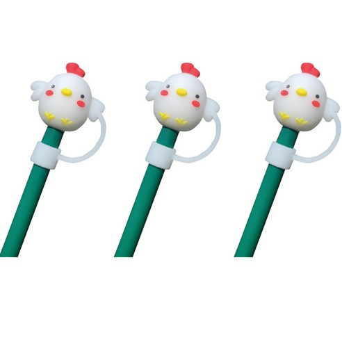 오달라 모아컵 디자인 실리콘 캐릭터 빨대 뚜껑 마개 캡 스토퍼, 3개, 화이트꼬꼬