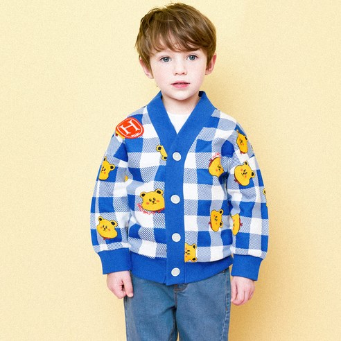 헤이미니 아동용 뽀글 베어체크 가디건