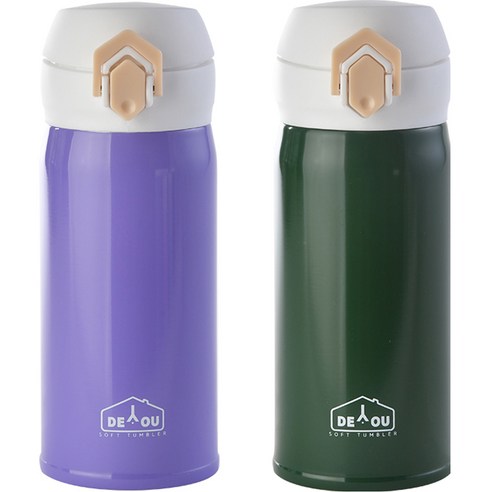 상상앤드 비비드 2중 진공 원터치 보온병, 퍼플 + 카키, 350ml