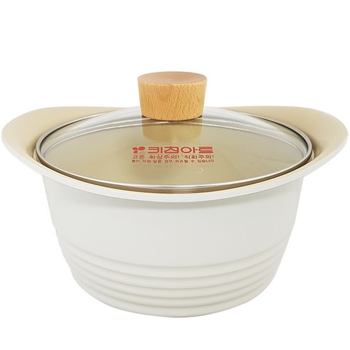 키친아트 베이직 IH 인덕션 우드 세라믹 양수 냄비, 크림화이트, 20cm