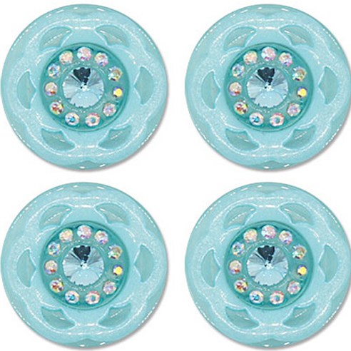 포인트 보석 큐빅 단추 왕꽃투명1 15mm, 라이트블루, 4개