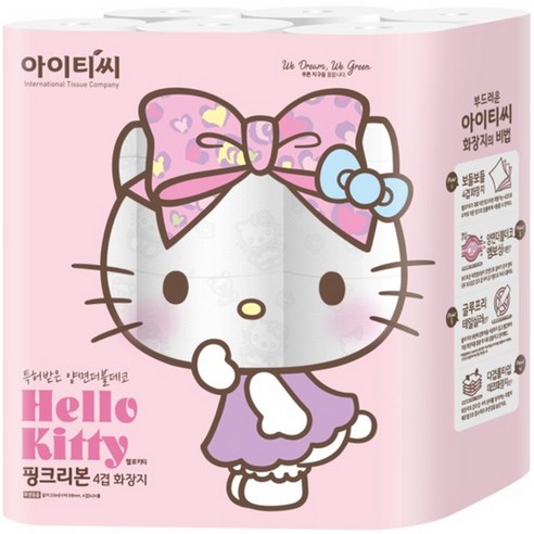 헬로키티 핑크리본 화장지 4겹 20m, 24개입, 1개