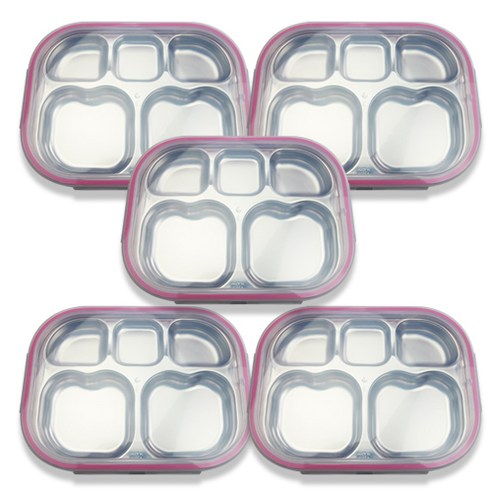 베이직 스텐 하트 식판도시락, 핑크, 식판 5p + 뚜껑 5p, 1개