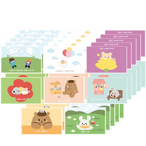 도나앤데코 포랭 메세지 미니카드 8종 x 5p + 종이봉투 20p + 투명스티커 2cm 20p 세트, 행복감사, 1세트