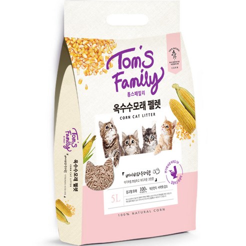 톰스패밀리 옥수수 고양이 모래 펠렛, 5L, 1개, 베이비파우더향