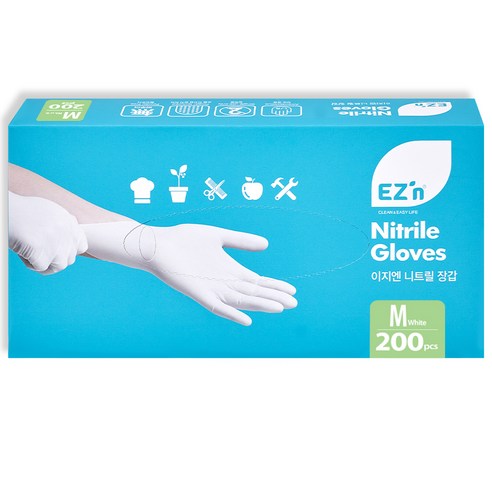 EZn이지엔 니트릴 장갑 200p, 화이트, 중(M), 1개