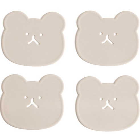에이드엘 곰 실리콘 컵받침 4p, 베이지, 1세트