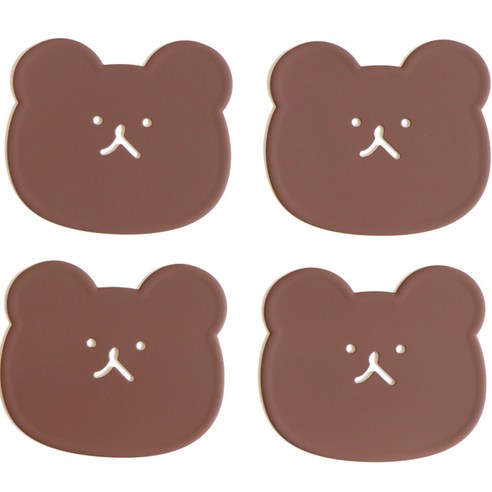 에이드엘 곰 실리콘 컵받침 4p, 초코브라운, 1세트
