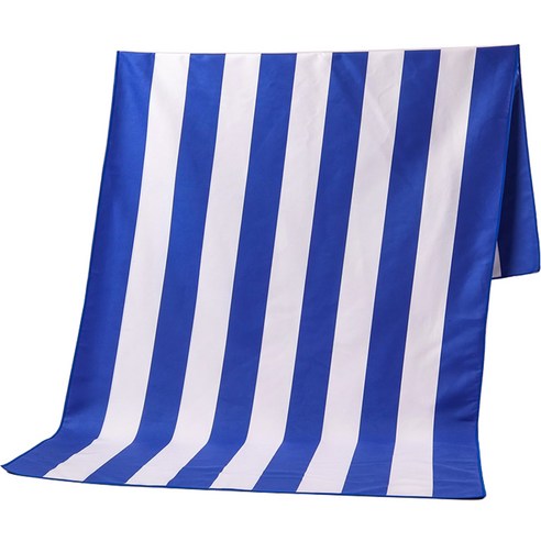 리얼코디 양면 벨벳 극세 섬유 수영 스포츠 타월 150 x 70 cm, 파란색 줄무늬, 1개