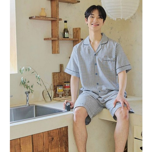 男裝時尚睡衣上下裝套裝成年男成年男青年男男夏季