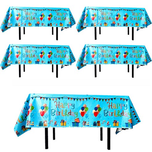 마켓감성 풍선 생일 식탁보 5p, 블루, 길이 183cm x 폭 137cm