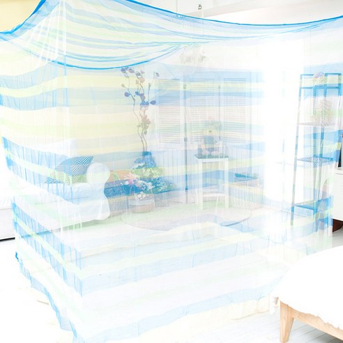 하얀나라 국산 고급 사각 모기장 침대모기장, 블루투톤