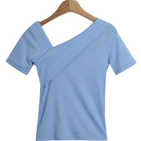 크롭티 시크블랙 여성용 부리파 세미크롭 쫀쫀 사선 반팔 티셔츠 cpt12613k34 Best Top3