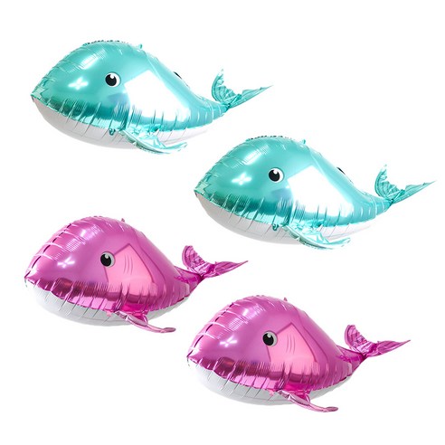 파티쇼 통통 아기 돌고래 은박풍선 2종 x 2p 세트, 민트, 핑크, 1세트