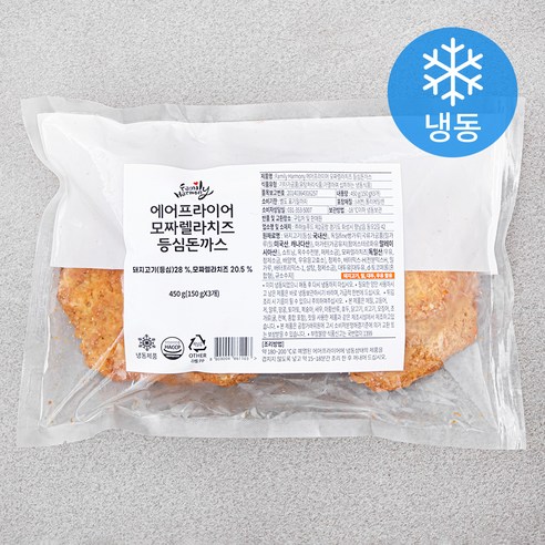 FamilyHarmony 에어프라이어 모짜렐라치즈 등심돈까스 3개입 (냉동), 450g, 1개