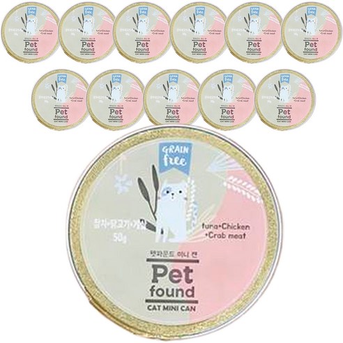 고양이 펫파운드 미니 캔 간식 12p, 혼합맛(참치/닭고기/게살), 50g, 12개