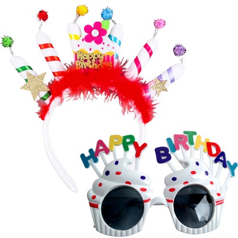 파티쇼 럭셔리 촛불 생일 머리띠 B타입 + 레터링 생일 안경 세트, 화이트(안경), 1세트