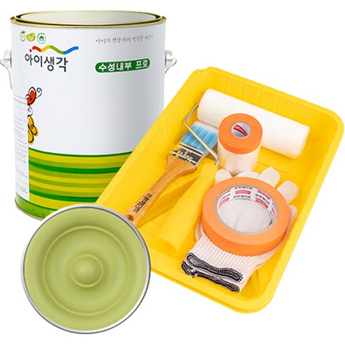 삼화페인트 아이생각 친환경 수성내부 프로 4L 페인트 도구세트, 머스타드그린, 4000ml, 1개