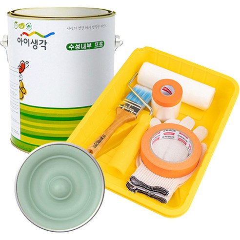 삼화페인트 아이생각 친환경 수성내부 프로 4L 페인트 도구세트, 뉴트럴그린, 1개