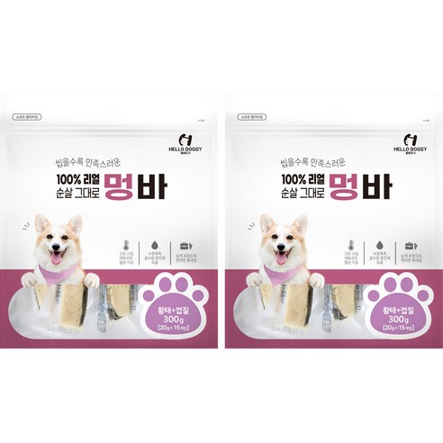 헬로도기 강아지 멍바 황태 + 껍질 15p, 300g, 2개
