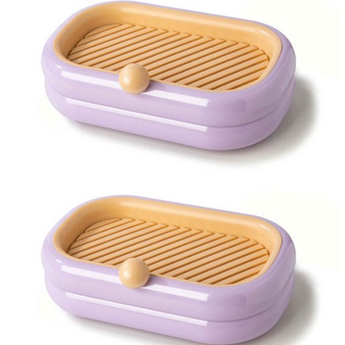 더자카 라운드 이중 물빠짐 컬러 비누케이스, 퍼플, 2개