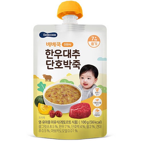 베베쿡 중기 한우 대추 단호박죽 실온 이유식, 한우 + 대추 + 단호박 혼합맛, 100g, 1개
