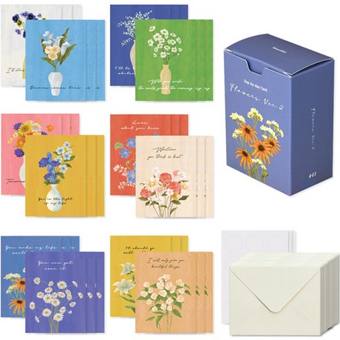 모노라이크 Olivia’s Flowers Ver.2 데이바이데이 카드 12종 x 3p + 봉투 36p + 스티커 36p 세트, 혼합색상, 1세트
