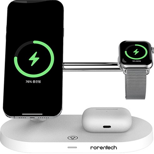 로랜텍 아이폰 애플워치 에어팟 맥세이프 고속 무선충전기, 화이트, 1세트