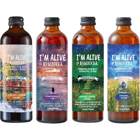 아임얼라이브콤부차 유기농 탄산음료 종합세트, 315ml, 4개