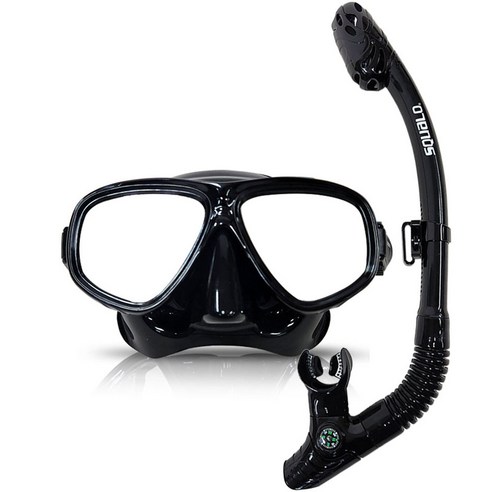스쿠알로 드라이탑 미러스노클링 프리다이빙 + 케이스 세트, 블랙