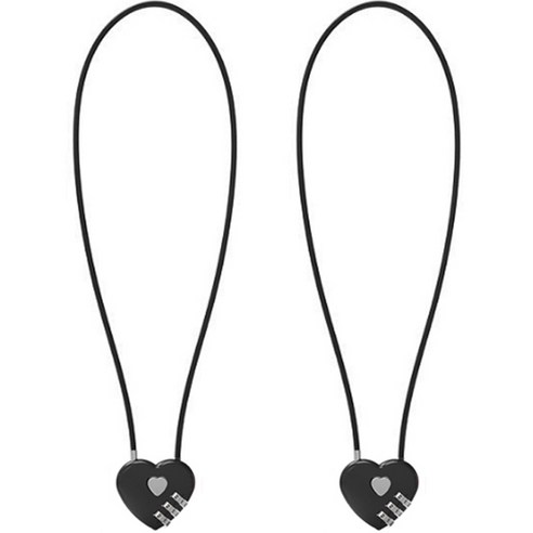 트래블큐브 하트 스테인레스 코팅 롱케이블 3다이얼 자물쇠 블랙 50cm, 2개