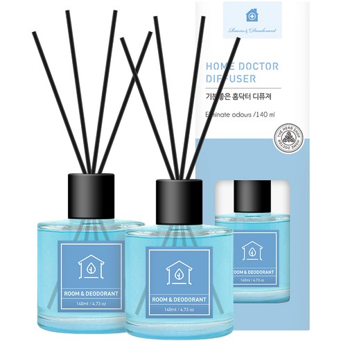홈닥터 기분좋은 디퓨저 140ml x 2p + 섬유스틱 10p 세트 방냄새 & 잡냄새제거, 오션/벚꽃향, 1세트