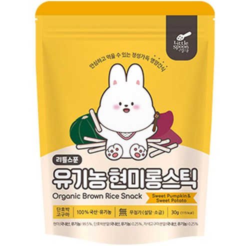 리틀스푼 쌀과자 유기농 떡뻥 스틱 현미 롱스틱, 혼합맛(사과 / 당근), 30g, 1개