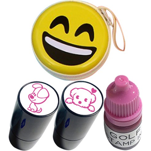애플시드 골프 스탬프 2종 + 잉크 리필 5ml + 스마일 케이스 세트 PINK C, PINK(잉크), 랜덤발송(케이스), 1세트