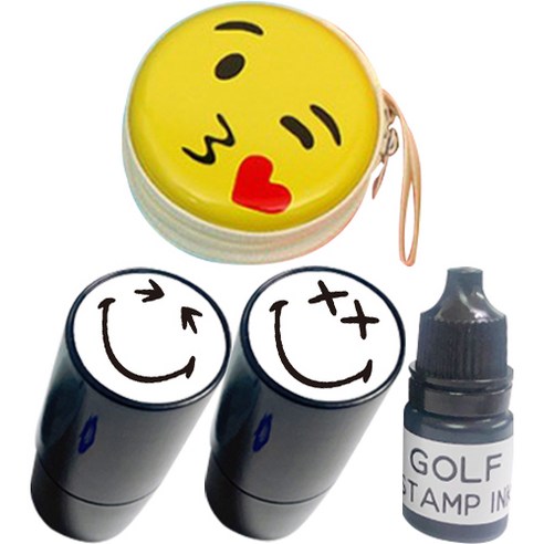 애플시드 골프 스탬프 2종 + 잉크 리필 5ml + 스마일 케이스 세트 SMILE A, 단일색상(잉크), 랜덤발송(케이스), 1세트