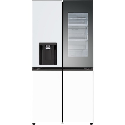 [색상선택형] LG전자 디오스 오브제 얼음정수기 글라스 4도어 노크온 냉장고 본품 방문설치, 크림 스카이 + 크림 화이트, W824AAA472