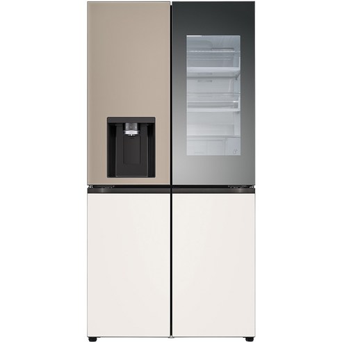 [색상선택형] LG전자 디오스 오브제 얼음정수기 글라스 4도어 노크온 냉장고 방문설치, 클레이 브라운 + 베이지, W824GCB472S